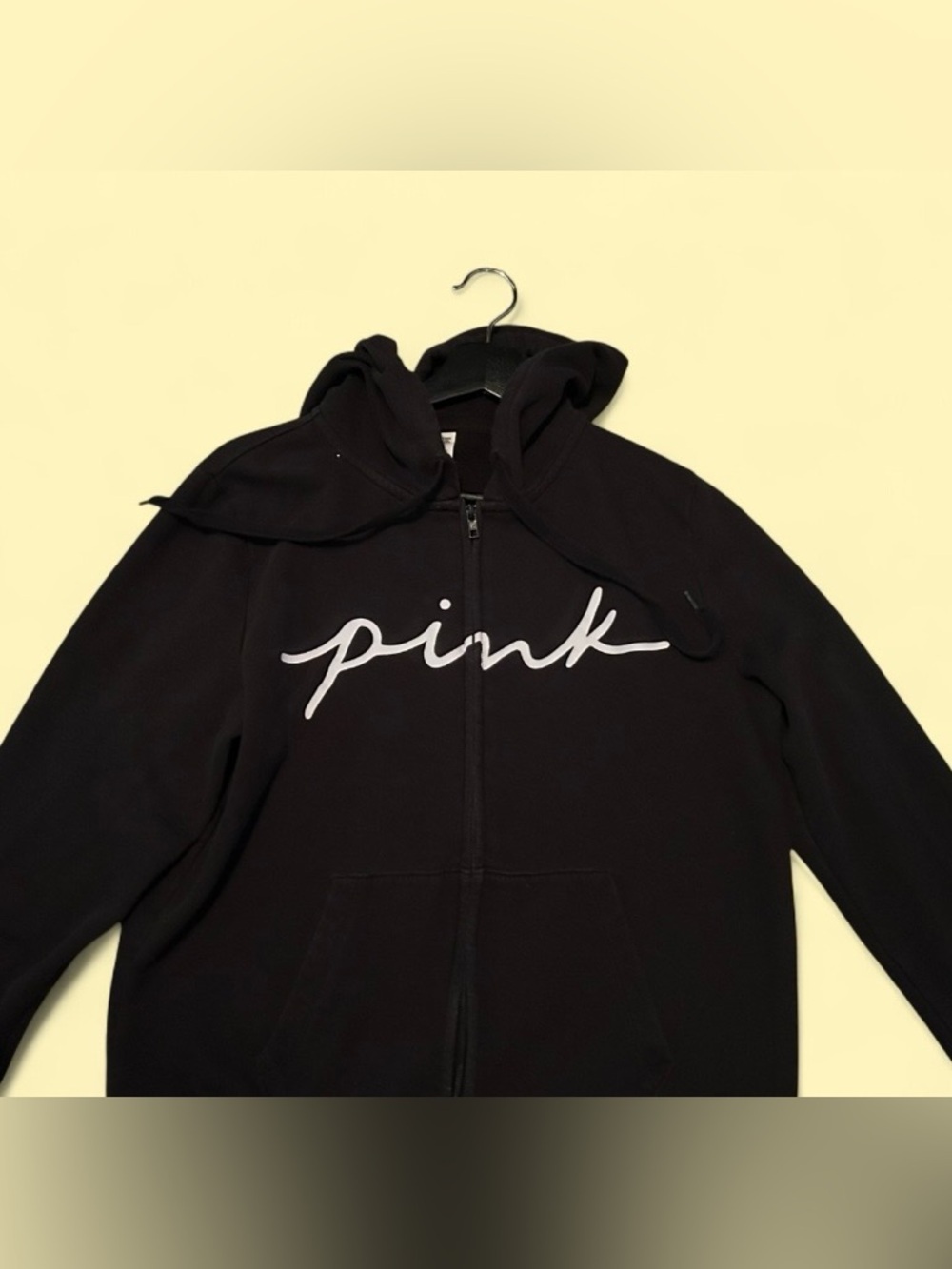 Victoria’s Secret PINK Black Zip Up Logo Hoodie - Size Large - Picture 3 of 5